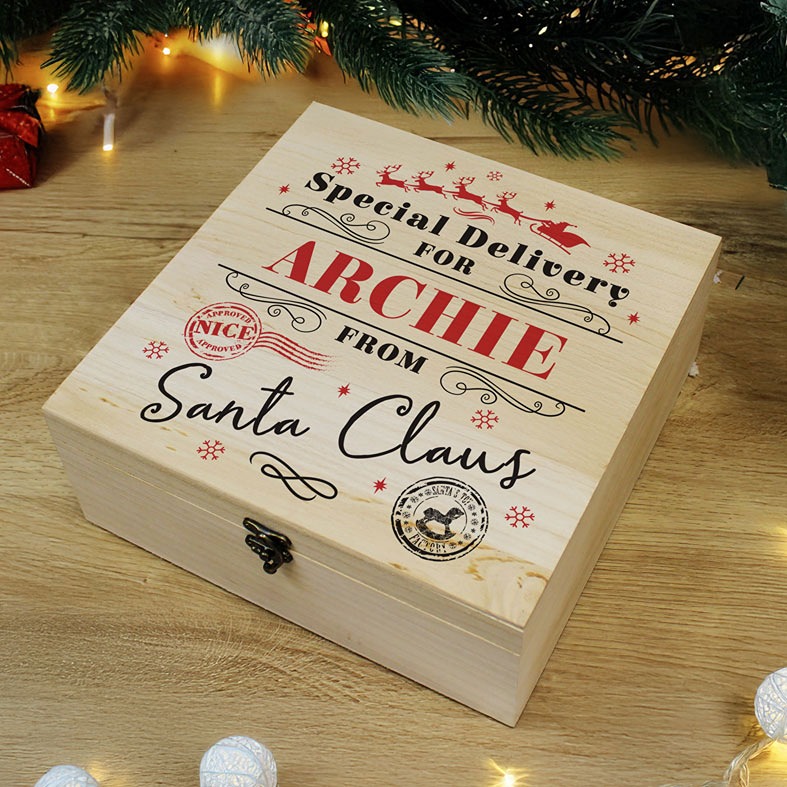 Personalised â€˜Special Deliveryâ€™ Christmas Eve box with your name â€“ wooden keepsake gift for Santa gifts and festive treats