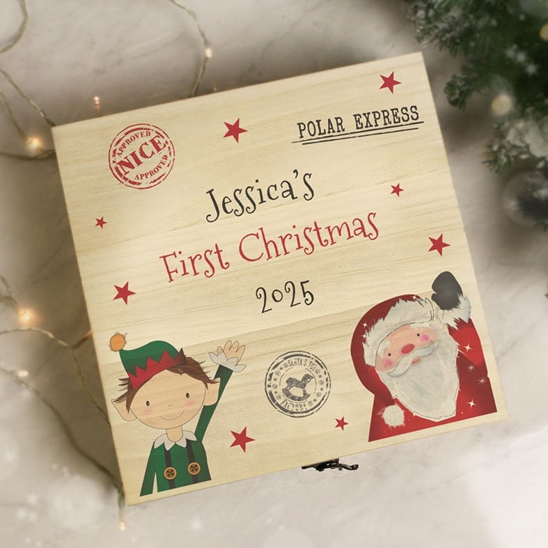 Personalised Wooden Santa Claus Christmas Eve box with your name â€“ wooden keepsake gift for Santa gifts and festive treats