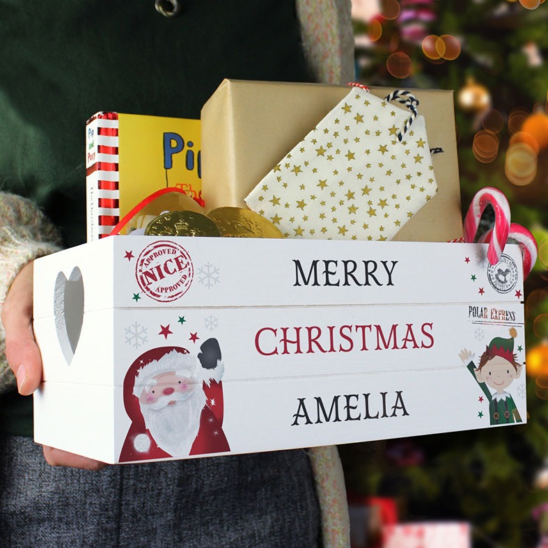 Personalised Wooden Santa Claus gift crate with your name and wording â€“ personalised keepsake gift for Santa gifts and festive treats
