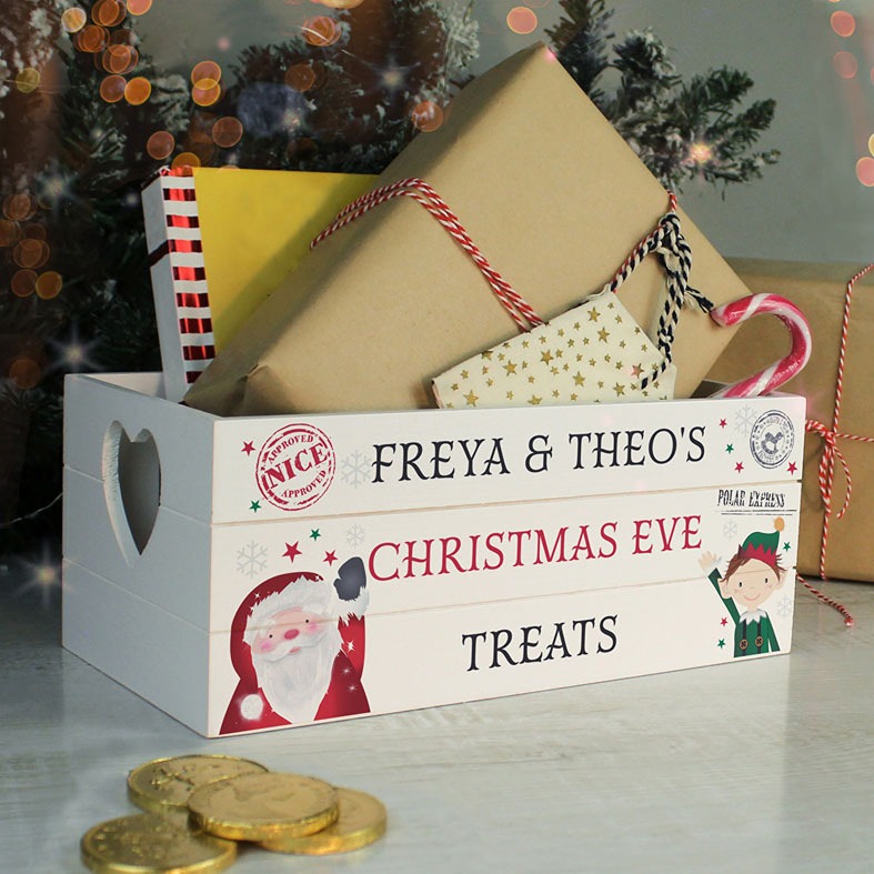 Personalised Wooden Santa Claus gift crate with your name and wording â€“ personalised keepsake gift for Santa gifts and festive treats