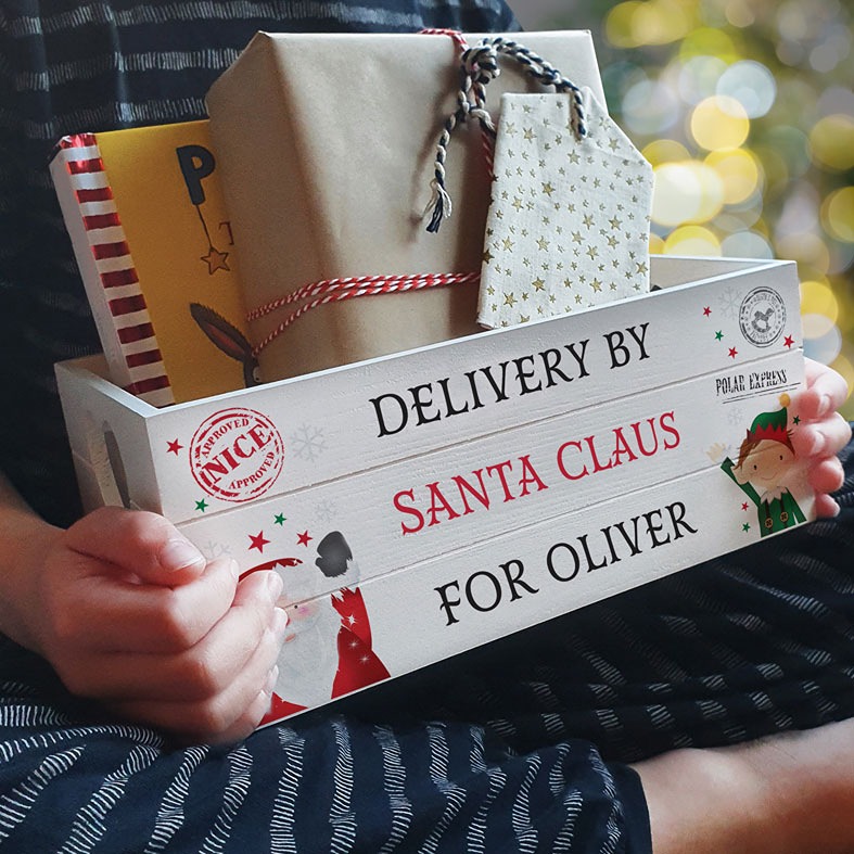 Personalised Wooden Santa Claus gift crate with your name and wording â€“ personalised keepsake gift for Santa gifts and festive treats