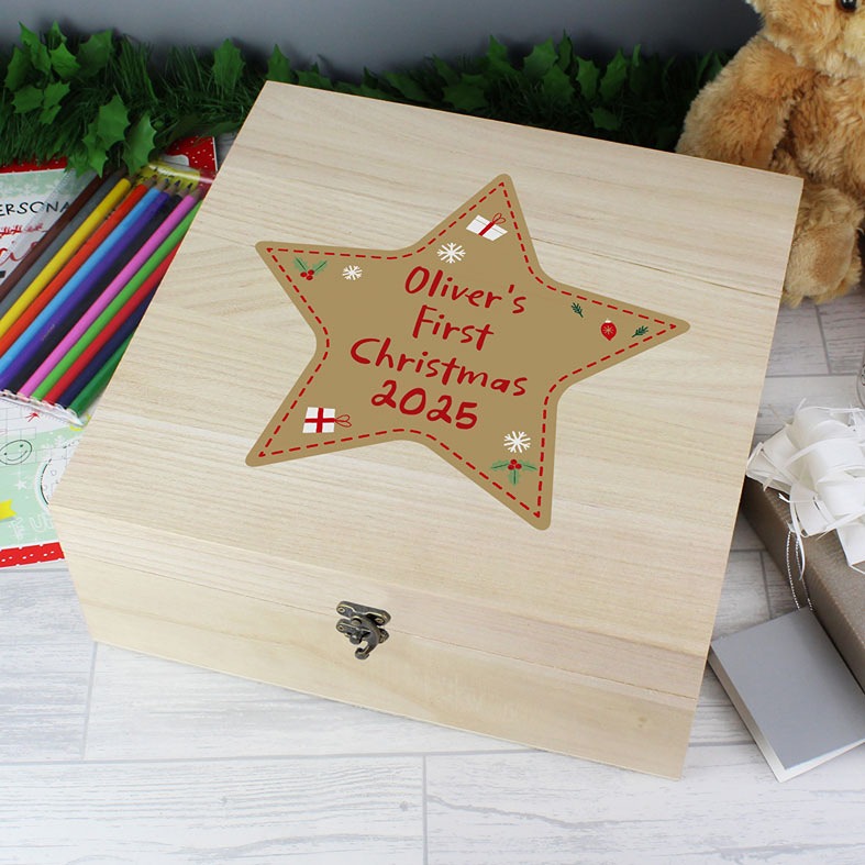 Personalised Wooden Christmas Star gift box with your name and wording â personalised keepsake gift for Santa gifts and festive treats
