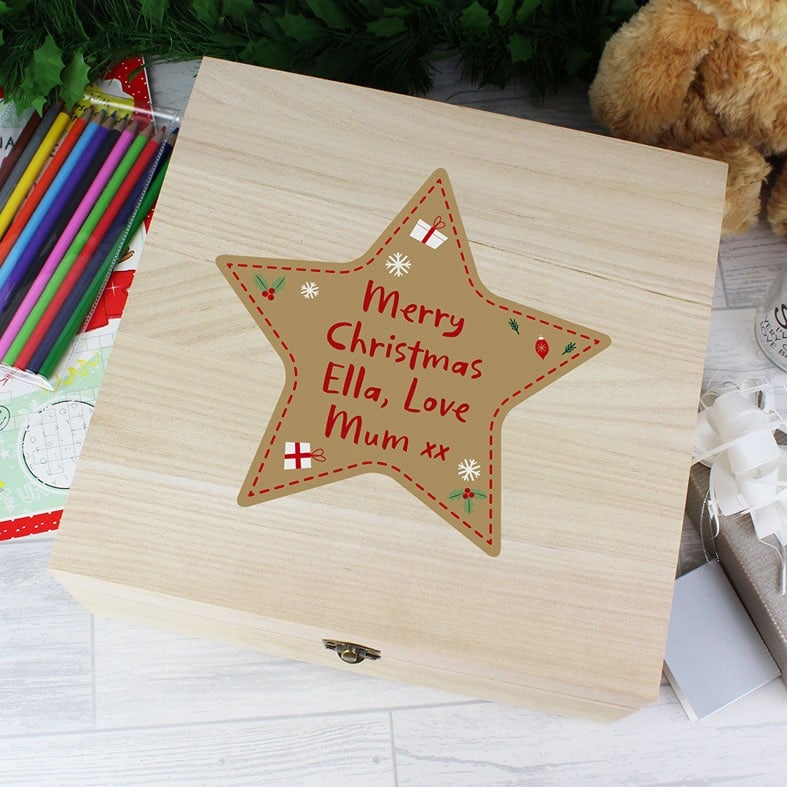Personalised Wooden Christmas Star gift box with your name and wording â personalised keepsake gift for Santa gifts and festive treats