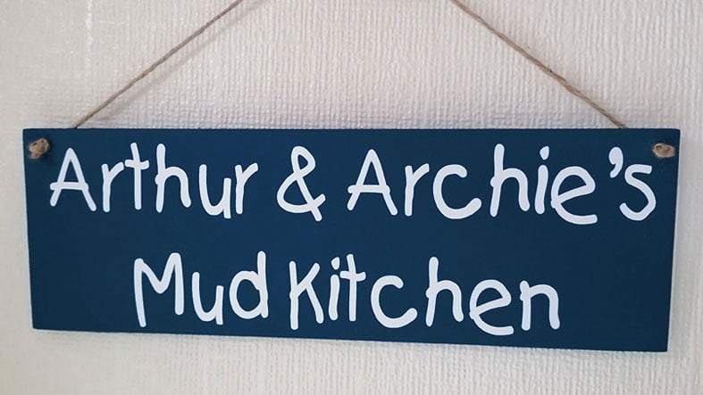 Personalised Children's Mud Kitchen and Playhouse Garden Signs | Handmade and personalised wooden outdoor plaques made to order, range of colours, from PhotoFairytales