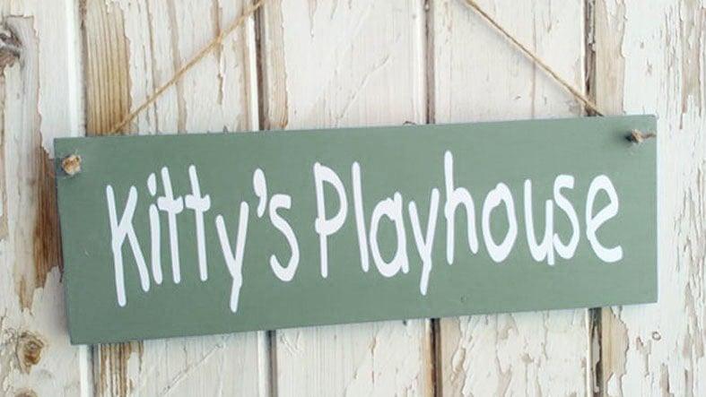 Personalised Children's Mud Kitchen and Playhouse Garden Signs | Handmade and personalised wooden outdoor plaques made to order, range of colours, from PhotoFairytales
