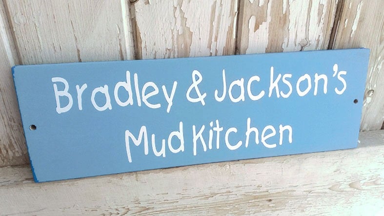 Personalised Children's Mud Kitchen and Playhouse Garden Signs | Handmade and personalised wooden outdoor plaques made to order, range of colours, from PhotoFairytales