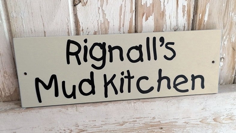 Personalised Children's Mud Kitchen and Playhouse Garden Signs | Handmade and personalised wooden outdoor plaques made to order, range of colours, from PhotoFairytales