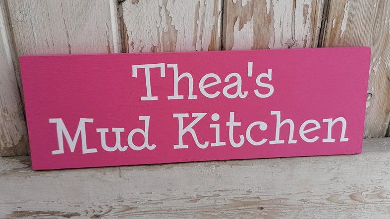 Personalised Children's Mud Kitchen and Playhouse Garden Signs | Handmade and personalised wooden outdoor plaques made to order, range of colours, from PhotoFairytales