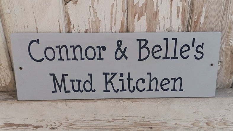 Personalised Children's Mud Kitchen and Playhouse Garden Signs | Handmade and personalised wooden outdoor plaques made to order, range of colours, from PhotoFairytales