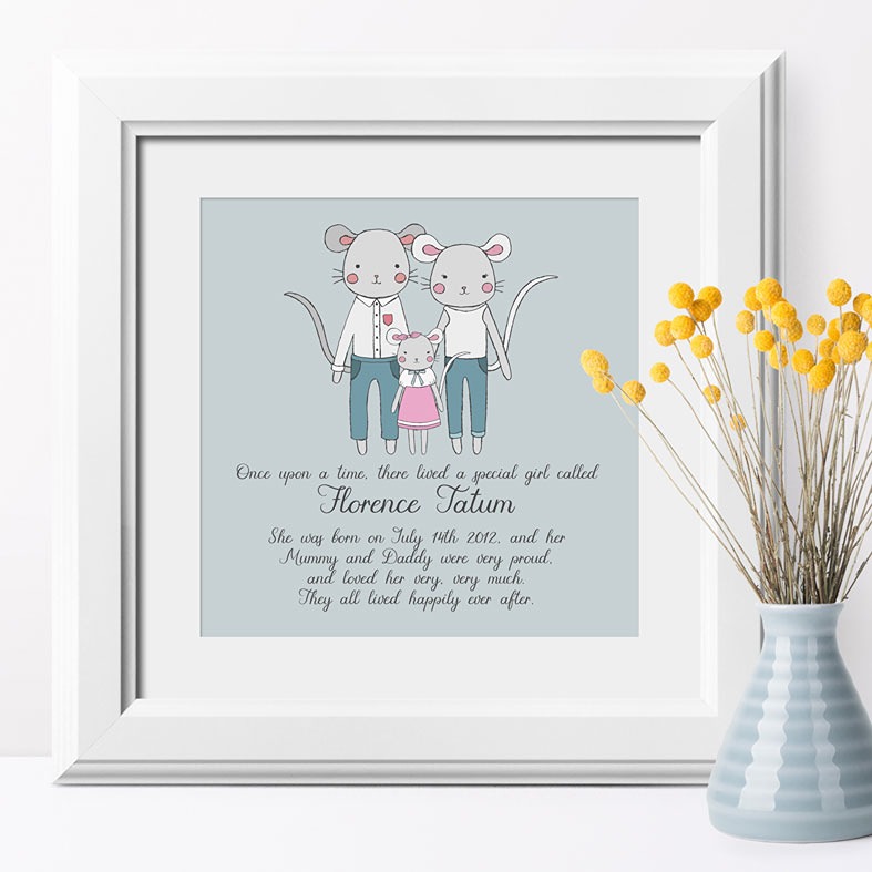 Mouse Family Personalised Print | bespoke gift for your family, perfect to welcome the arrival of a baby or child to the family, PhotoFairytales