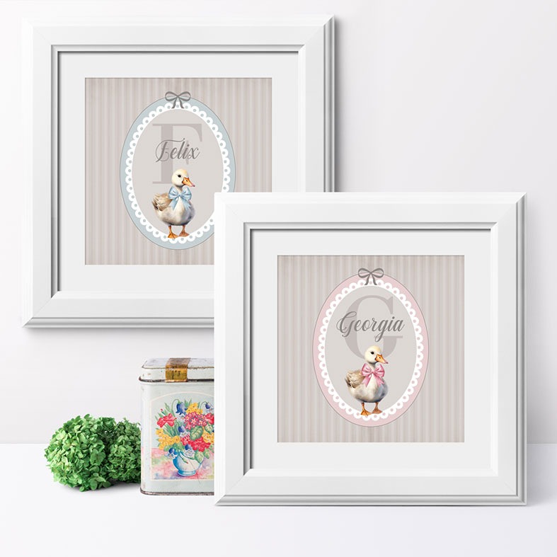 Personalised Duckling nursery print - baby nursery wall art in pastel colours, charming christening gift