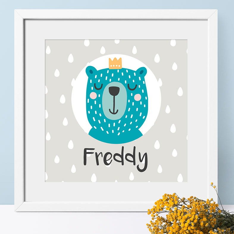 Bear Prince Personalised Print | lovely bespoke art print for baby boy's nursery or bedroom, PhotoFairytales