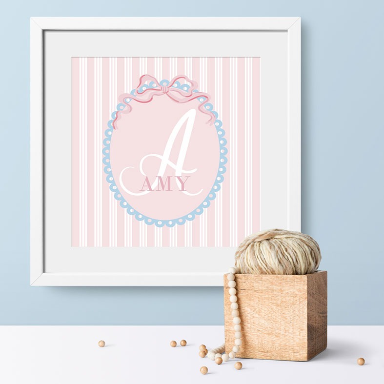 Personalised Regency Stripe name print â elegant rococo-style wall art with Bridgerton aesthetic, perfect gift for her