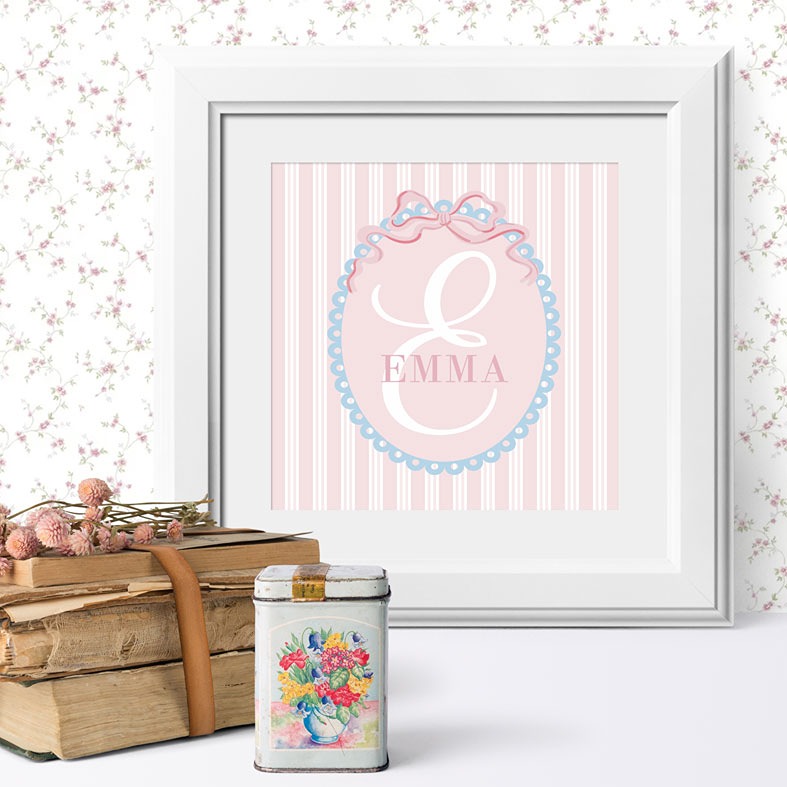 Personalised Regency Stripe name print â elegant rococo-style wall art with Bridgerton aesthetic, perfect gift for her