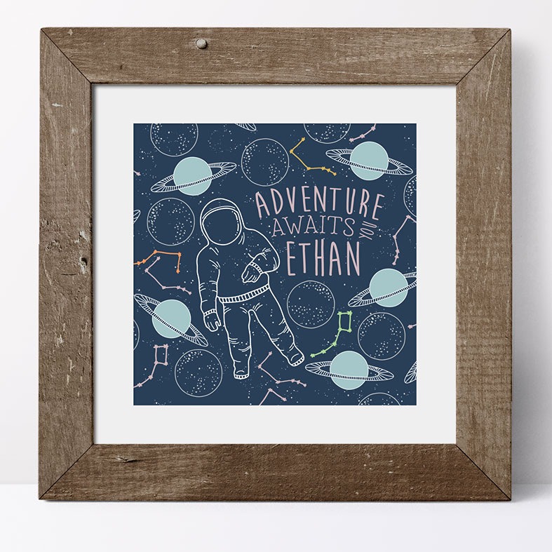 Space Adventure Personalised Print | bespoke astronaut art print for little boy's bedroom, PhotoFairytales