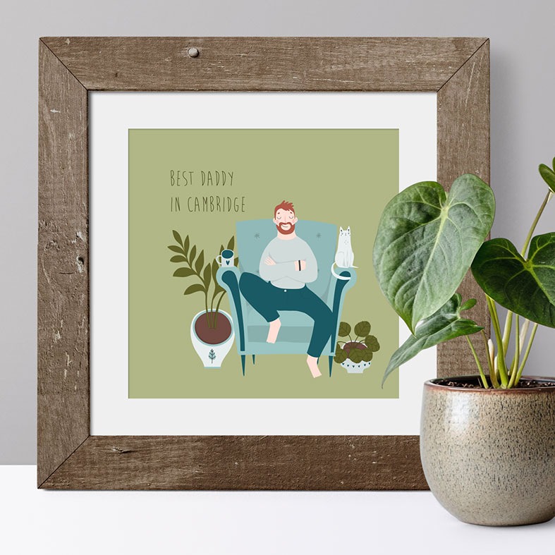 Personalised 'Coolest Bloke' Print | Customise hair, skin tone, name, wording & location. Unique gift for him.