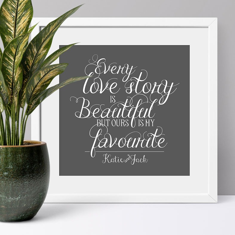 Love Story personalised print with elegant typography and colour options â ideal wedding, Valentineâs, or anniversary gift