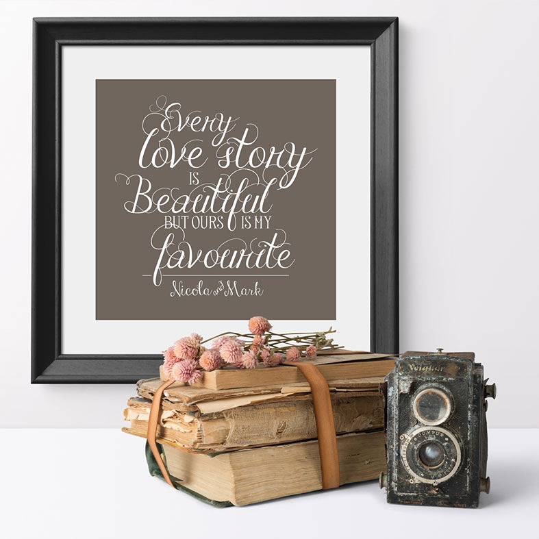 Love Story personalised print with elegant typography and colour options â ideal wedding, Valentineâs, or anniversary gift