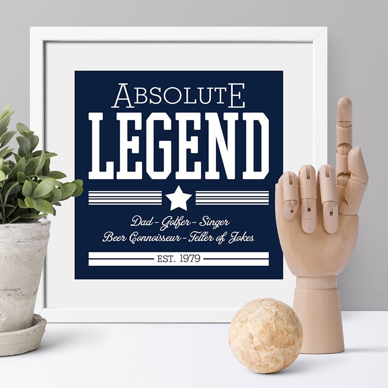 Absolute Legend personalised print â bold vintage typography, great gift for husband, dad, or friend