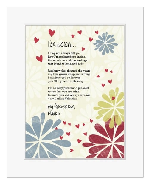 Flower Stamp personalised love poem print