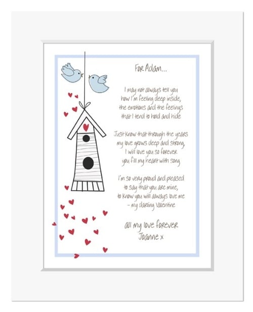 Love Birds romantic personalised love poem print