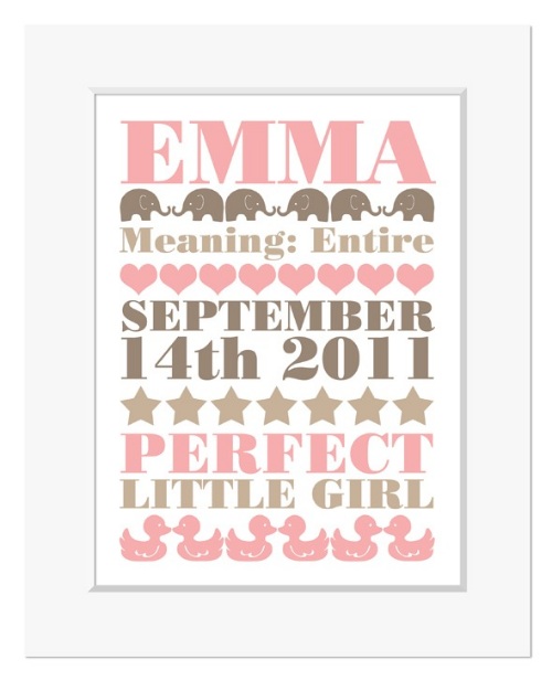 Elephant personalised name meaning print christening gift