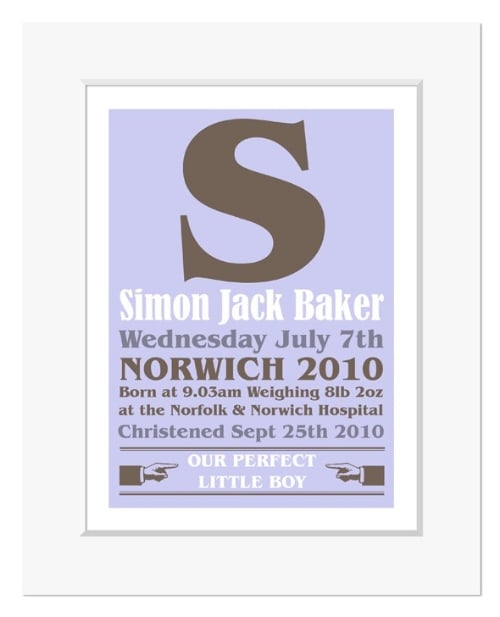 Poster personalised word art name christening gift