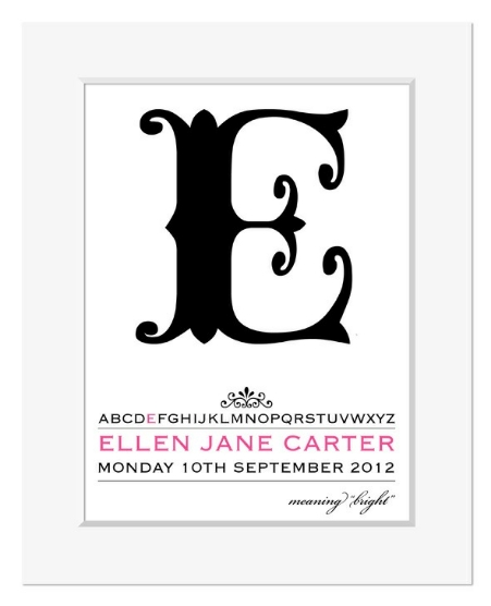 Alpha personalised name print christening gift