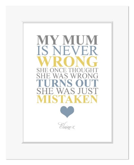Mum is Never Wrong Mothers Day personalised print