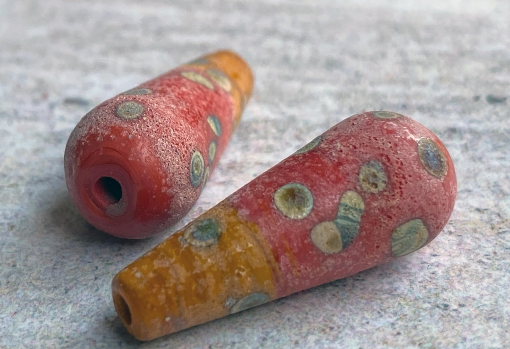 Rustic Drop Beads in Coral and Ochre