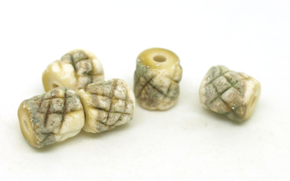 Textured Ivory Glass Tube Beads