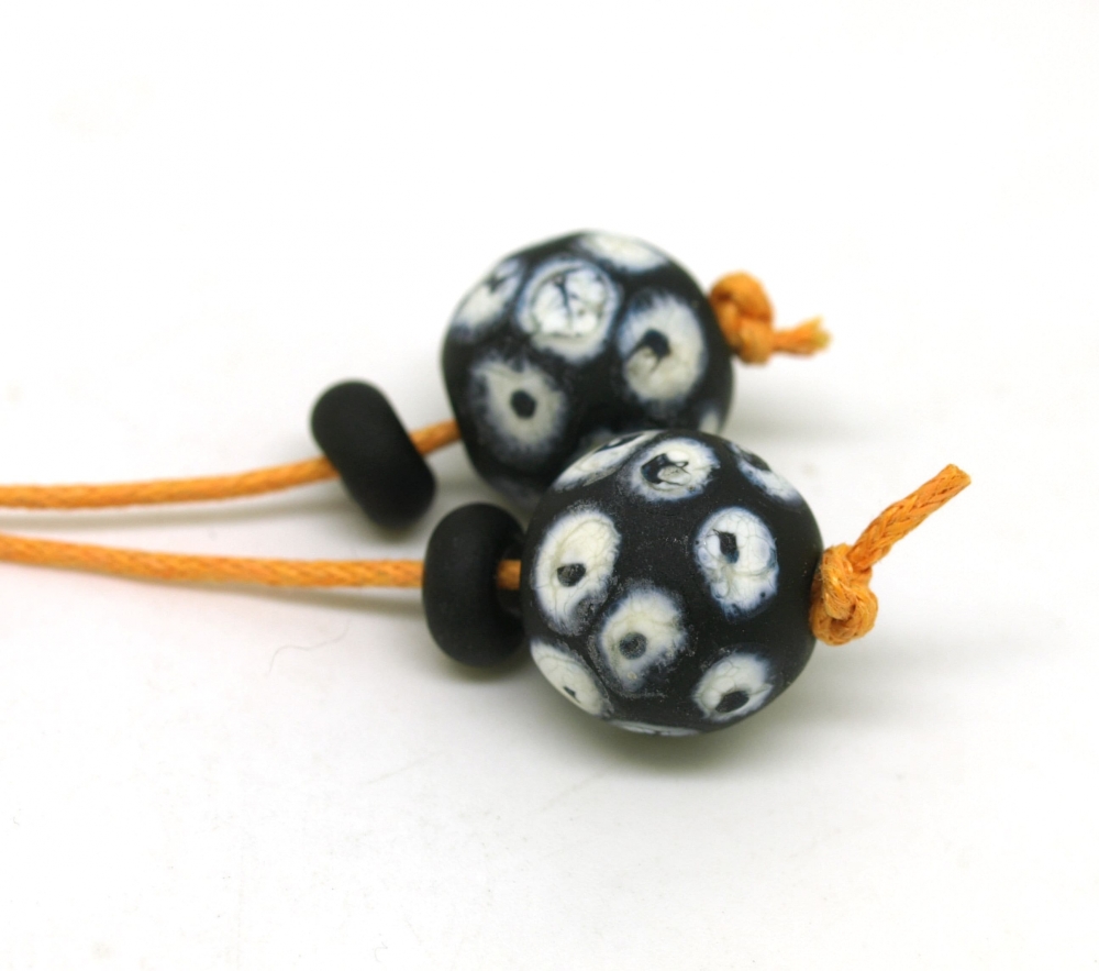 Matte Black and Ivory Glass Bead Pair