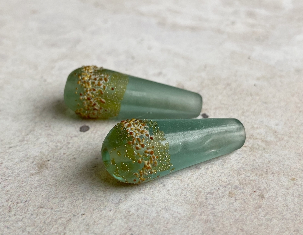 Antique & Raku Glass Drop Bead Pair