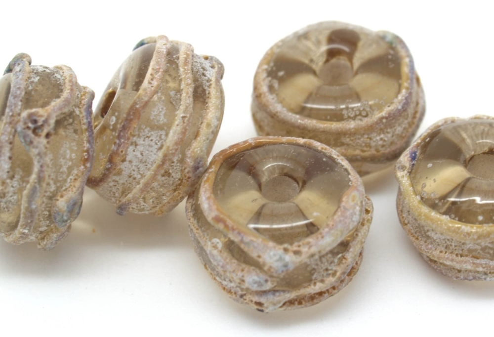 Organic Style Lampwork Beads in Transparent Brown and Raku