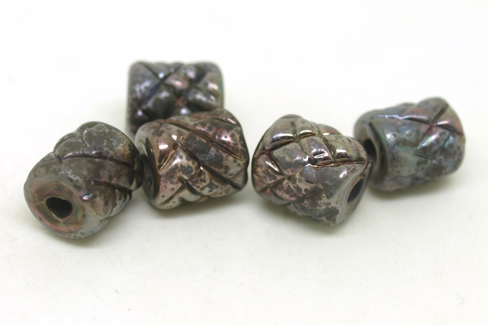 Textured Metallic Glass Tube Beads