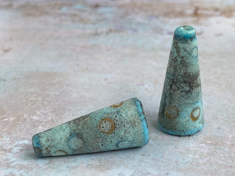 Faded Turquoise & Ochre Glass Bead Pair