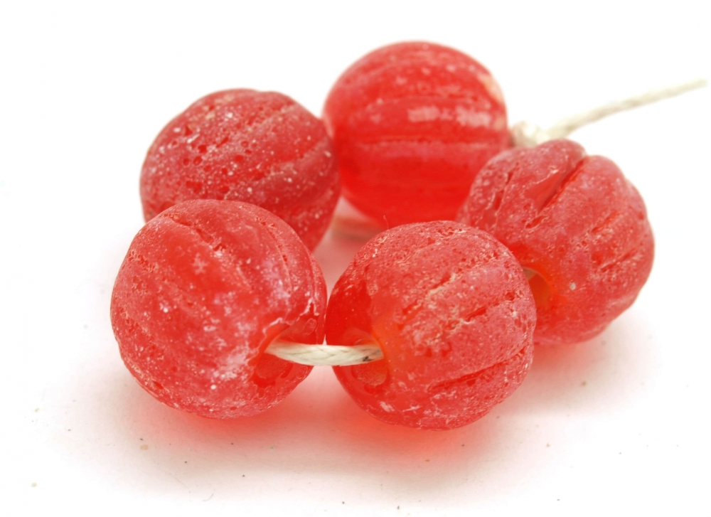 Rustic Red Glass Melon Lampwork Beads