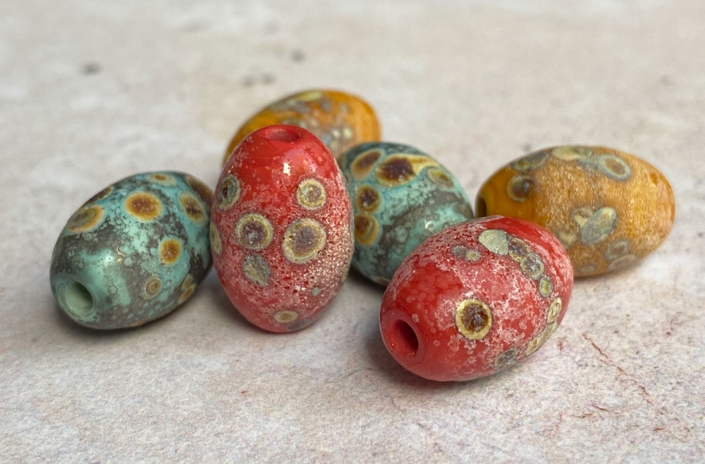 Colourful Rustic Style Handmade Lampwork Barrel Bead Set