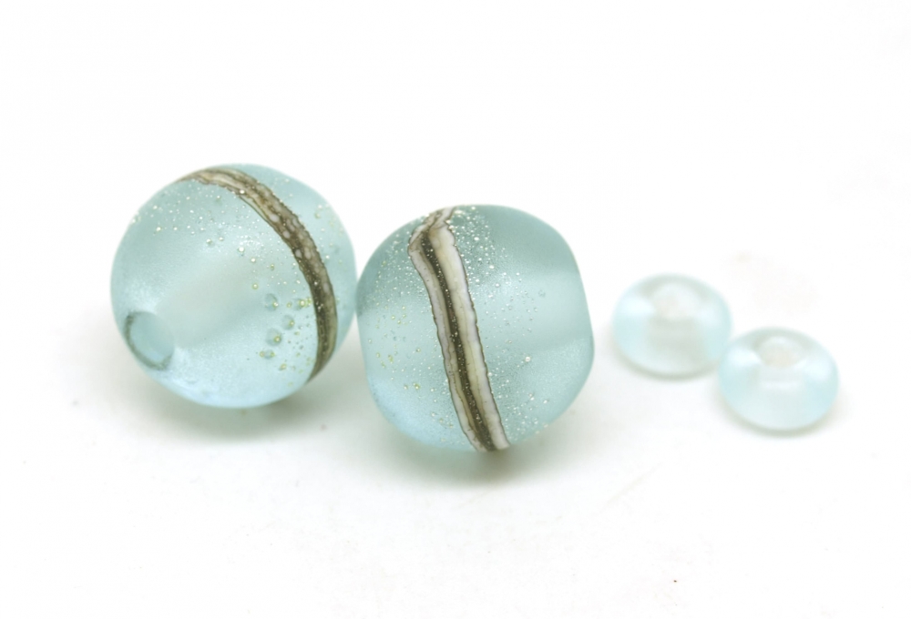 Frosted Pale Blue Lampwork Bead Pair