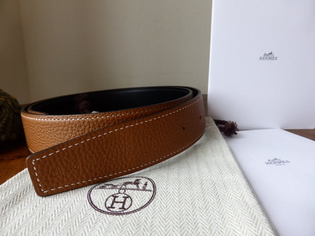 Hermés 32mm Reverse Leather Belt 80cm Gold Clemence with Black Box - SOLD