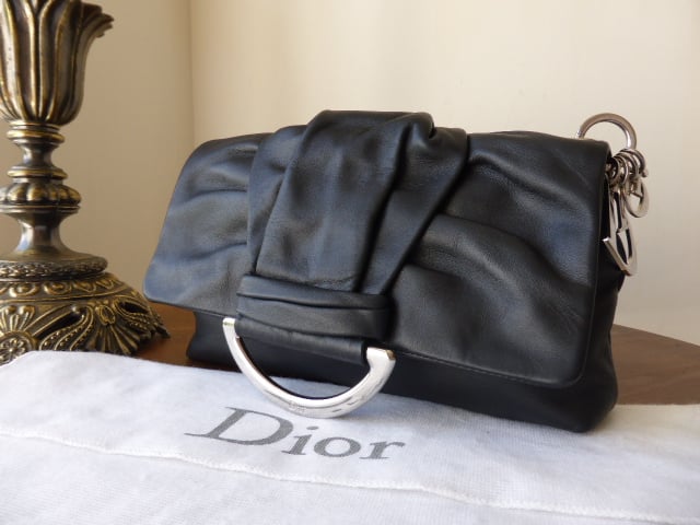 Dior Demi Lune Clutch in Black Calfskin with Silver Dior Charms