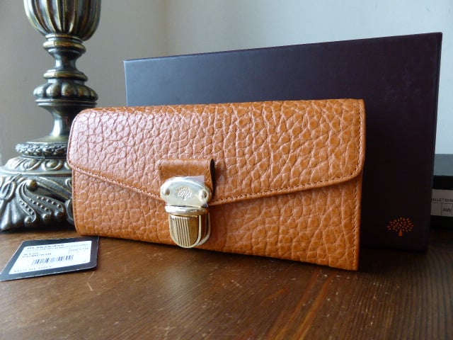 Mulberry Polly Push Lock Continental Wallet in Pumpkin Shiny Grain Leather 