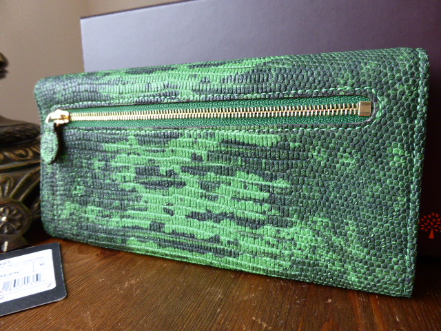 Mulberry Travel Day Continental Wallet in Grass Green Lizard Print Leather - SOLD