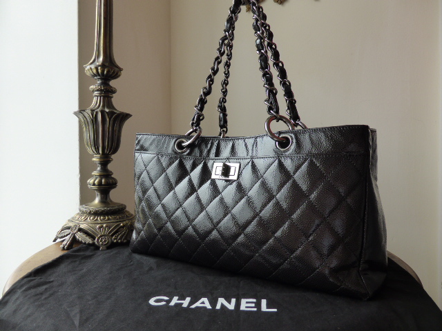 Chanel East West Tote with Mademoiselle Lock in Black Glazed Caviar - SOLD