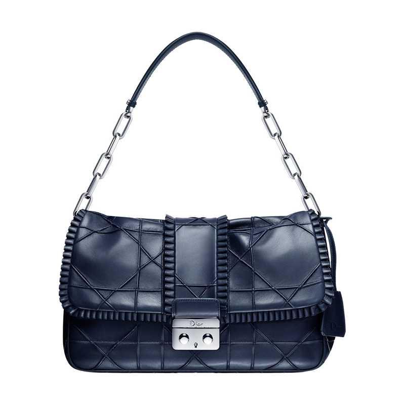Dior Miss Dior New Lock Ruffle Trim Shoulder Bag (Medium) in Black Lambskin - SOLD