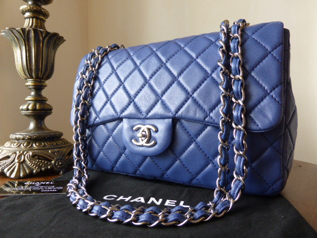 Chanel Jumbo Flap Bag in Blue Lambskin with Shiny Silver Hardware - SOLD