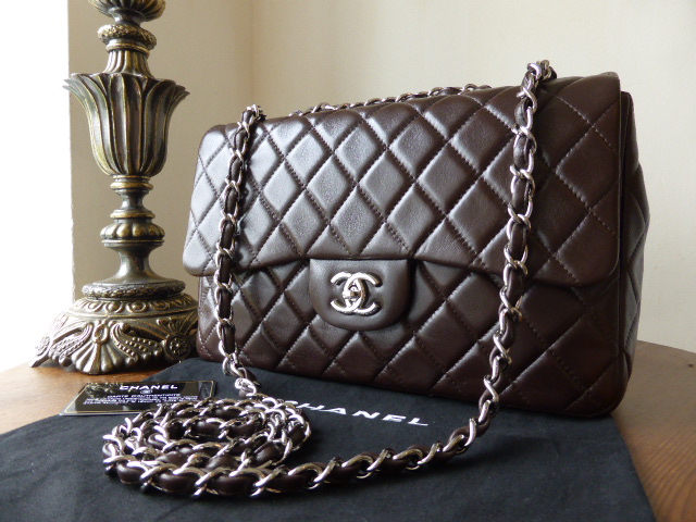 Chanel Jumbo Flap Bag in Chocolate Lambskin with Shiny Silver Hardware - SOLD
