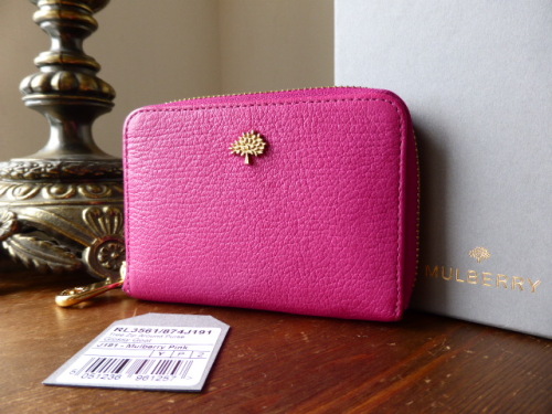Mulberry Tree Zip Around Compact Purse in Mulberry Pink Glossy Goat Leather