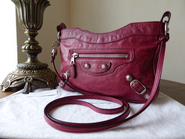Balenciaga Giant Hip Messenger or Shoulder Bag in Pourpre Red with Silver Nickel Hardware - SOLD