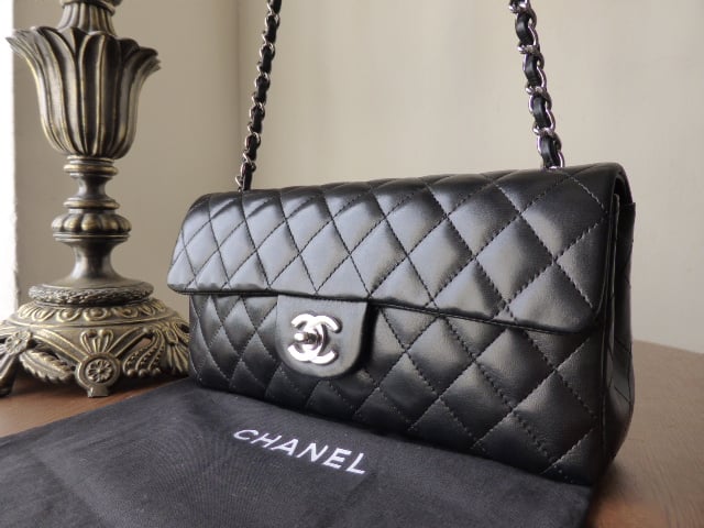 Chanel East West Quilted Flap in Black Lambskin with Silver Hardware - SOLD